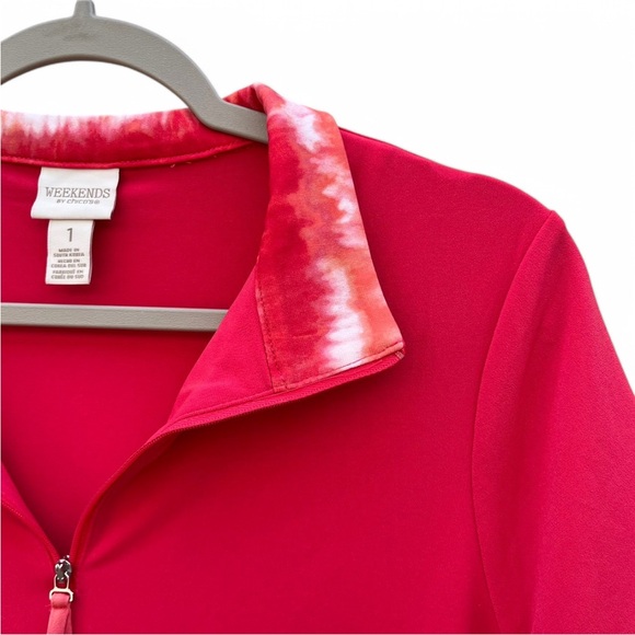 Weekends by Chico’s Active Polo Twist Zip Up Mock Contrast Size Medium - Picture 2 of 11